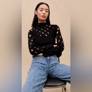 Maje EUC Size Medium (FR 2) Openwork knit sweater in black